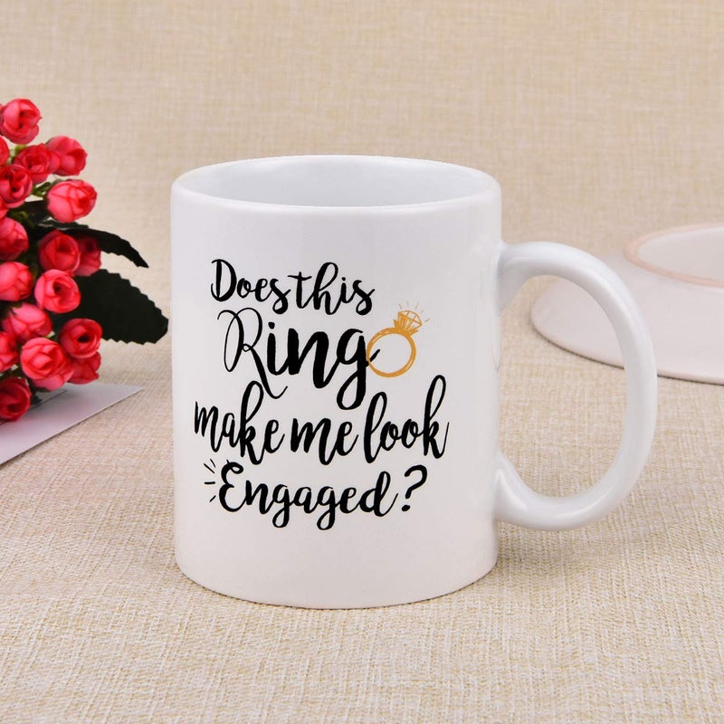Maustic Funny Coffee Mug Does This Ring Make Me Look Engaged Coffee Tea Cup Funny Mug Novelty Coffee Mug for Men Women Birthday Festival Christmas Engagement - Image 4